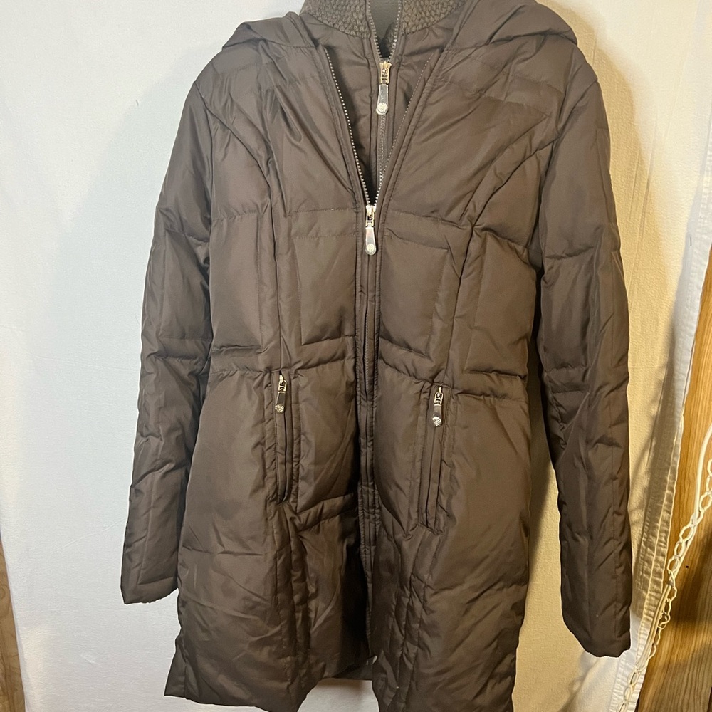 Vince Camuto Dark Brown Hooded Puffer Jacket